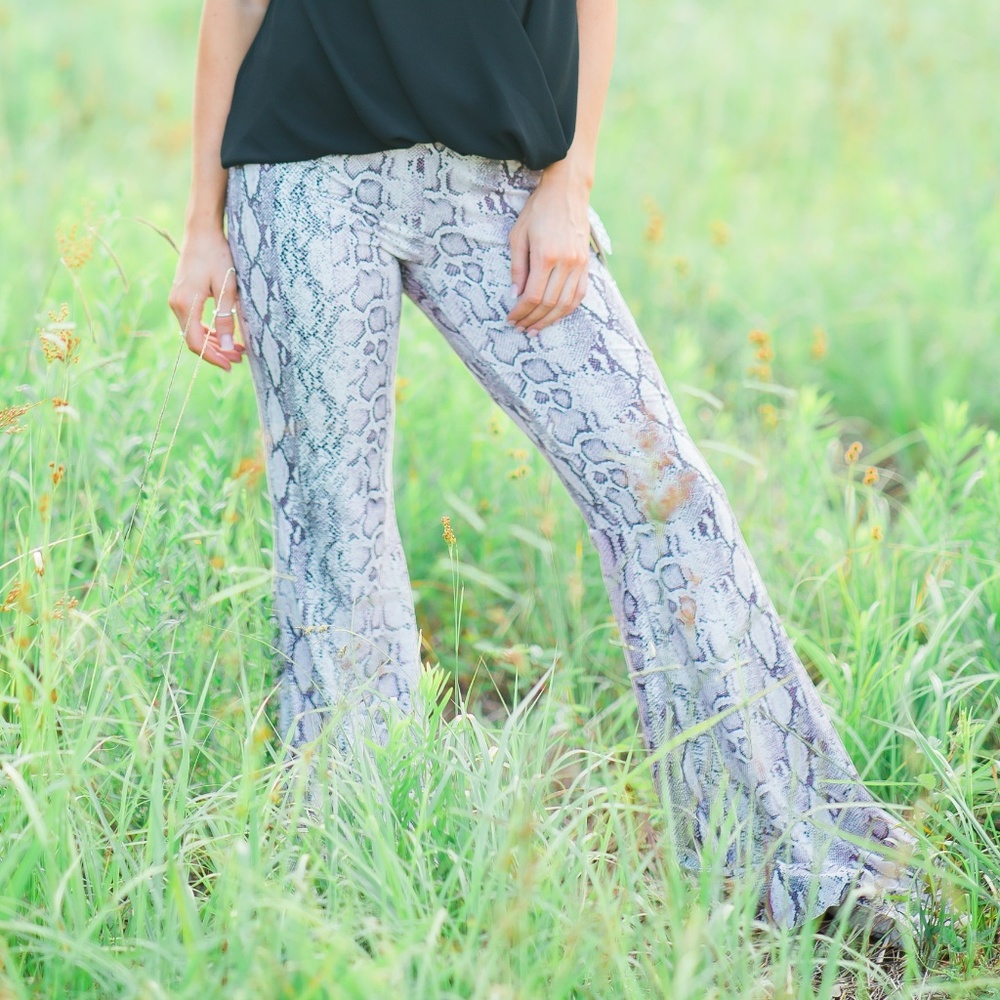 Purple Snakeskin Python Print Bell Bottoms